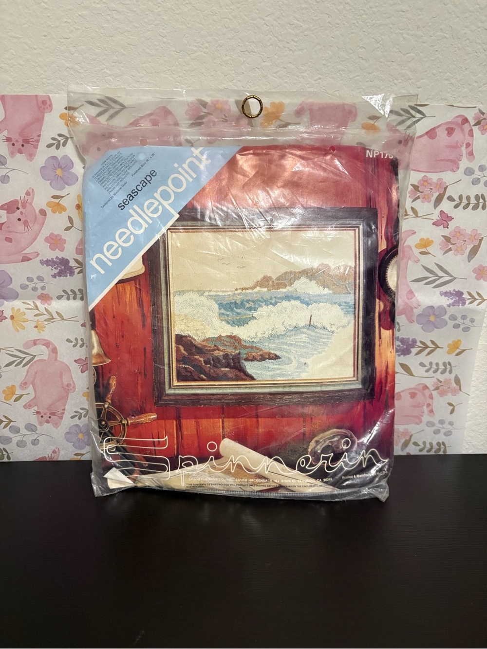 Vintage Spinnerin Needlepoint “Seascape” Finished size 16” x 20” wool yarn. NOS